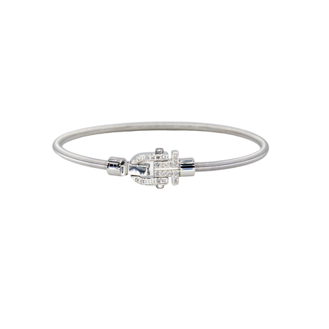 Diapason VIBES Bangle Silver String, White Buckle and Diamonds