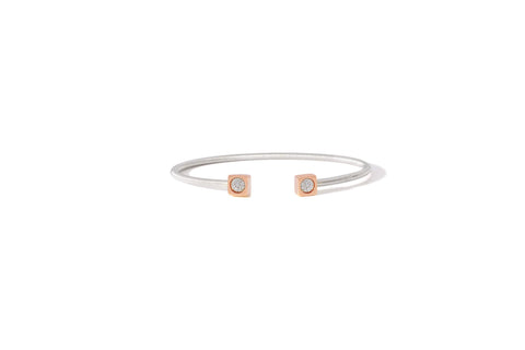 Prelude Cushion in 18K Rose Gold  with Diamonds on Silver Piano String Bangle