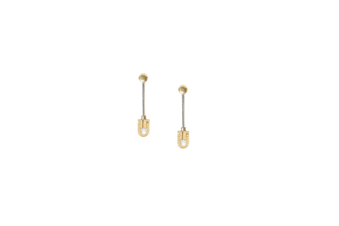 Diapason Earring in 18K Yellow Gold, Full Diamonds - Sterling Silver chain