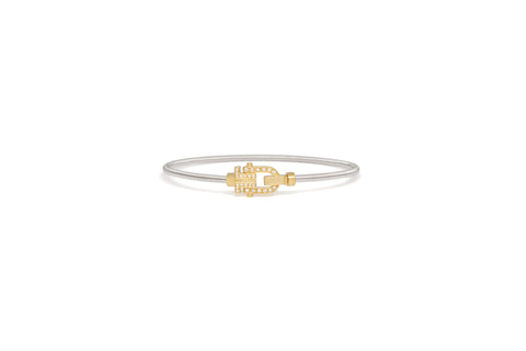 VEYS® Signature Diapason Bangle in 18K Yellow Gold with Full Diamonds, Sterling Silver Piano String